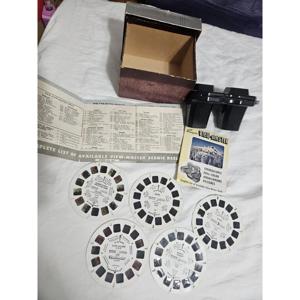 Sawyer's View-Master Viewer w/ Box & Reels 1947 MPN 012-074 Vintage Bambi Sesame